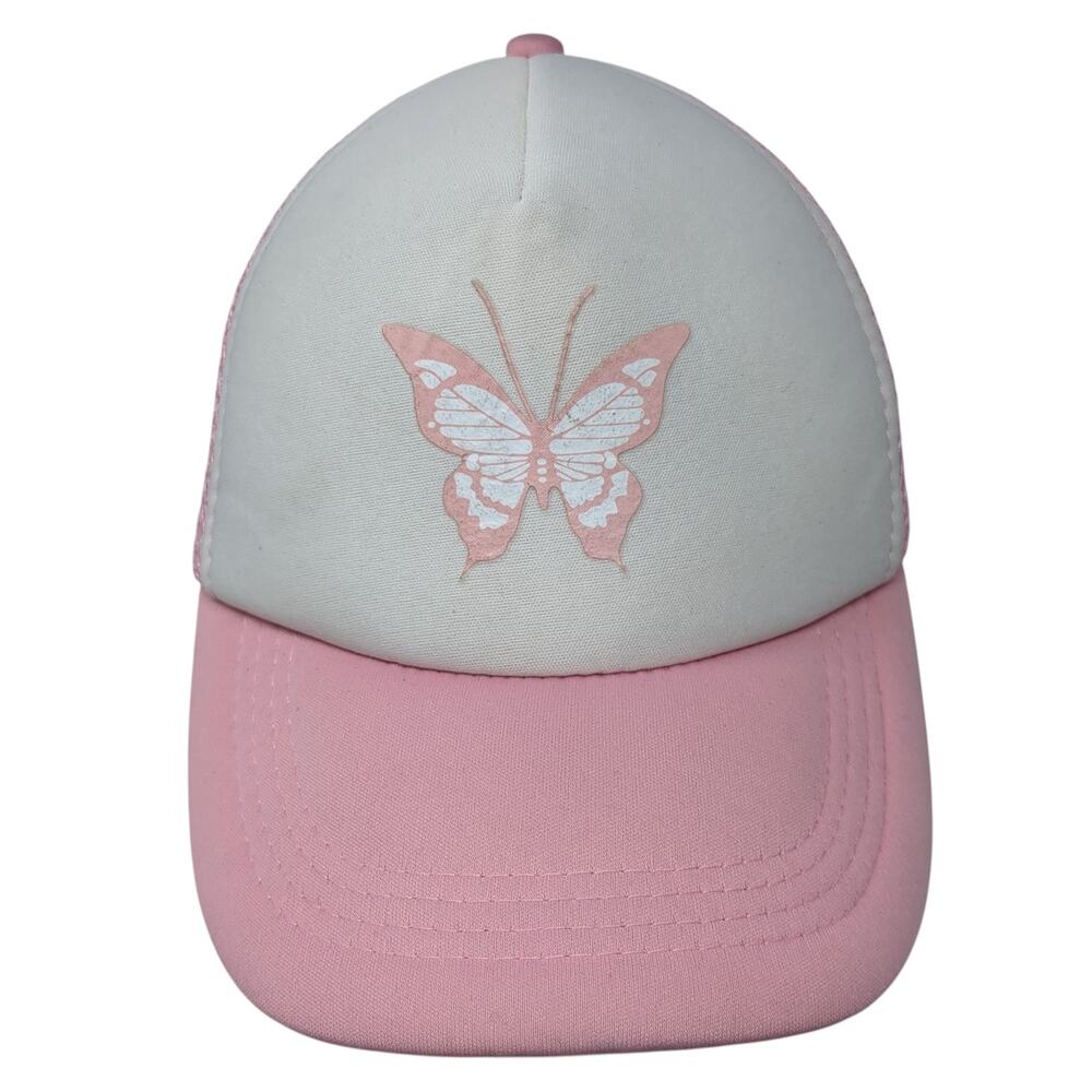 Butterfly Snapback Trucker Hat Pink One Size Mesh Back Colorblock